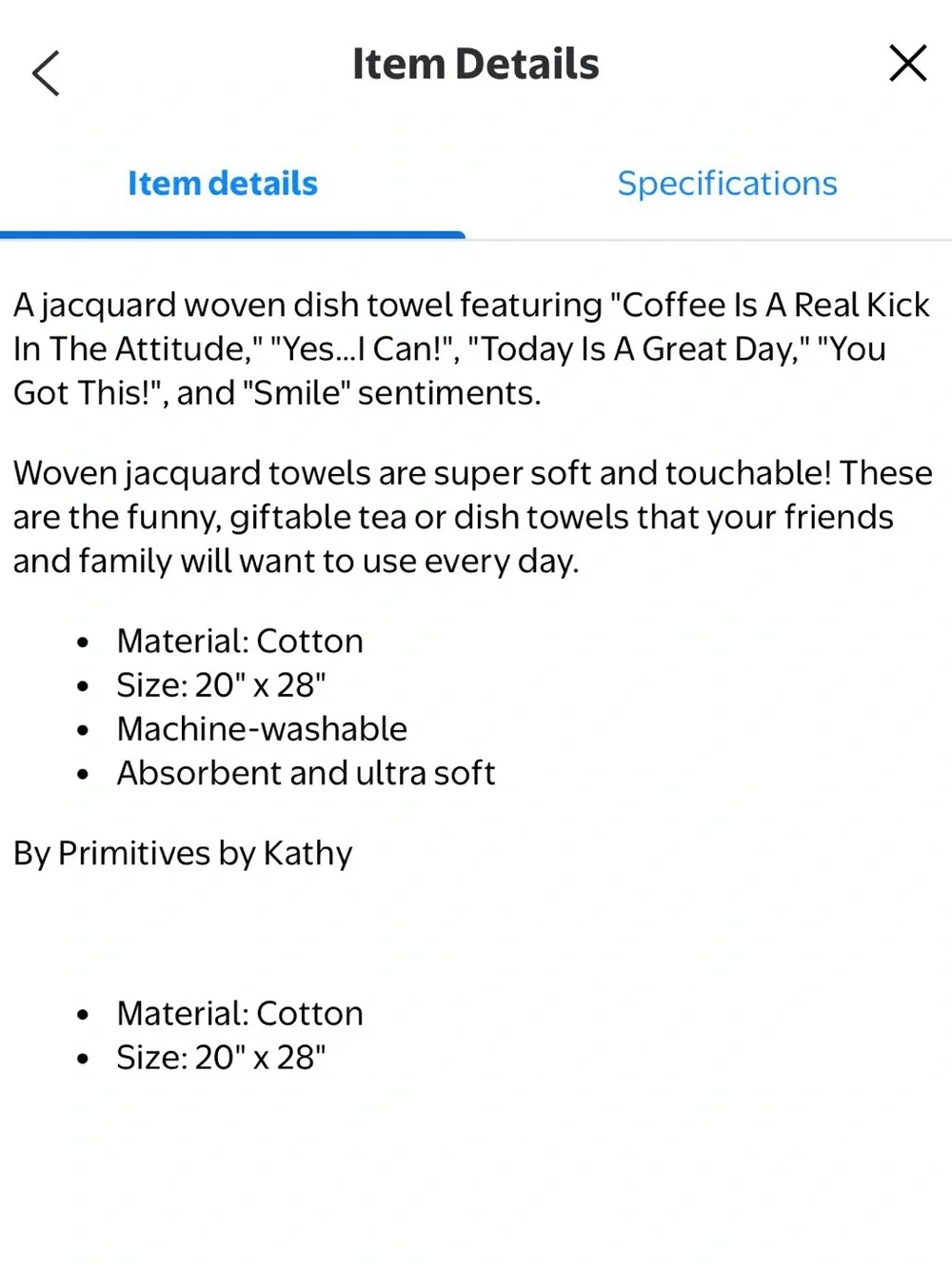 Primitives by Kathy Gray Jacquard 'Coffee Is A Real Kick In The Attitude' Towel